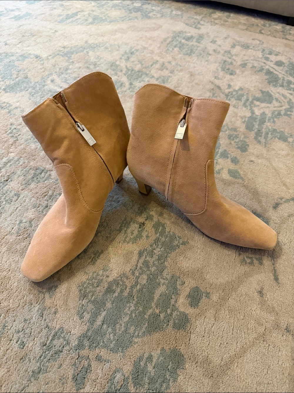 SARTO by Franco Sarto Tan Suede Ankle Booties with Side Zip